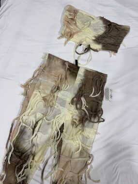 Tie-Dye Fringe Two-Piece Set in Cream and Brown